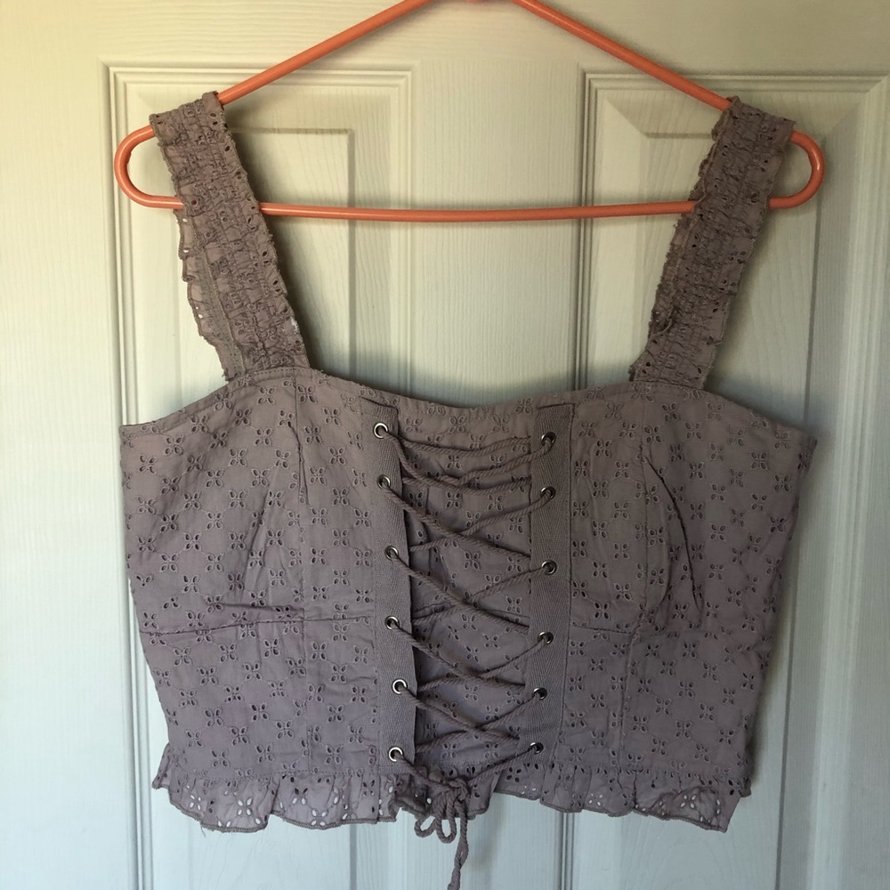 !LAST DAY!  Cotton On crop lace up tank | lilac | sz L
